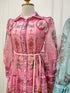 High Fashion Multi Color Floral Print Collar Down Waist Rope Dress